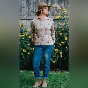 Vintage brown sailboat long-sleeve shirt, size S (36)